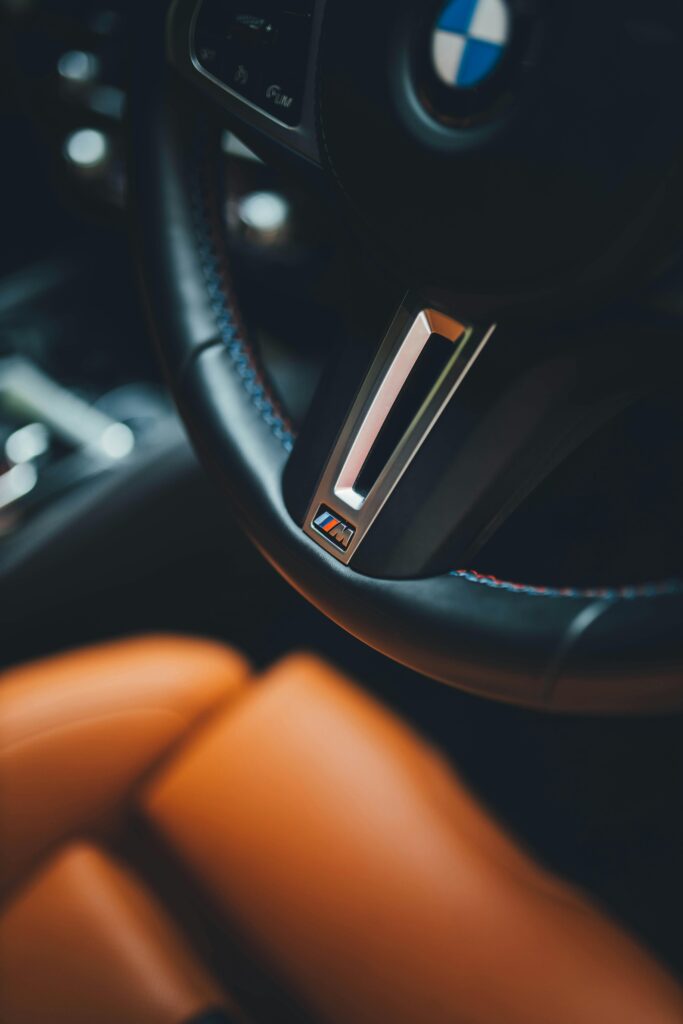 BMW steering wheel with leather.